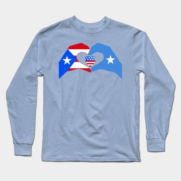 We Heart Puerto Rico & Somalia & USA Patriot Flag Series Long Sleeve T-Shirt by Village Values